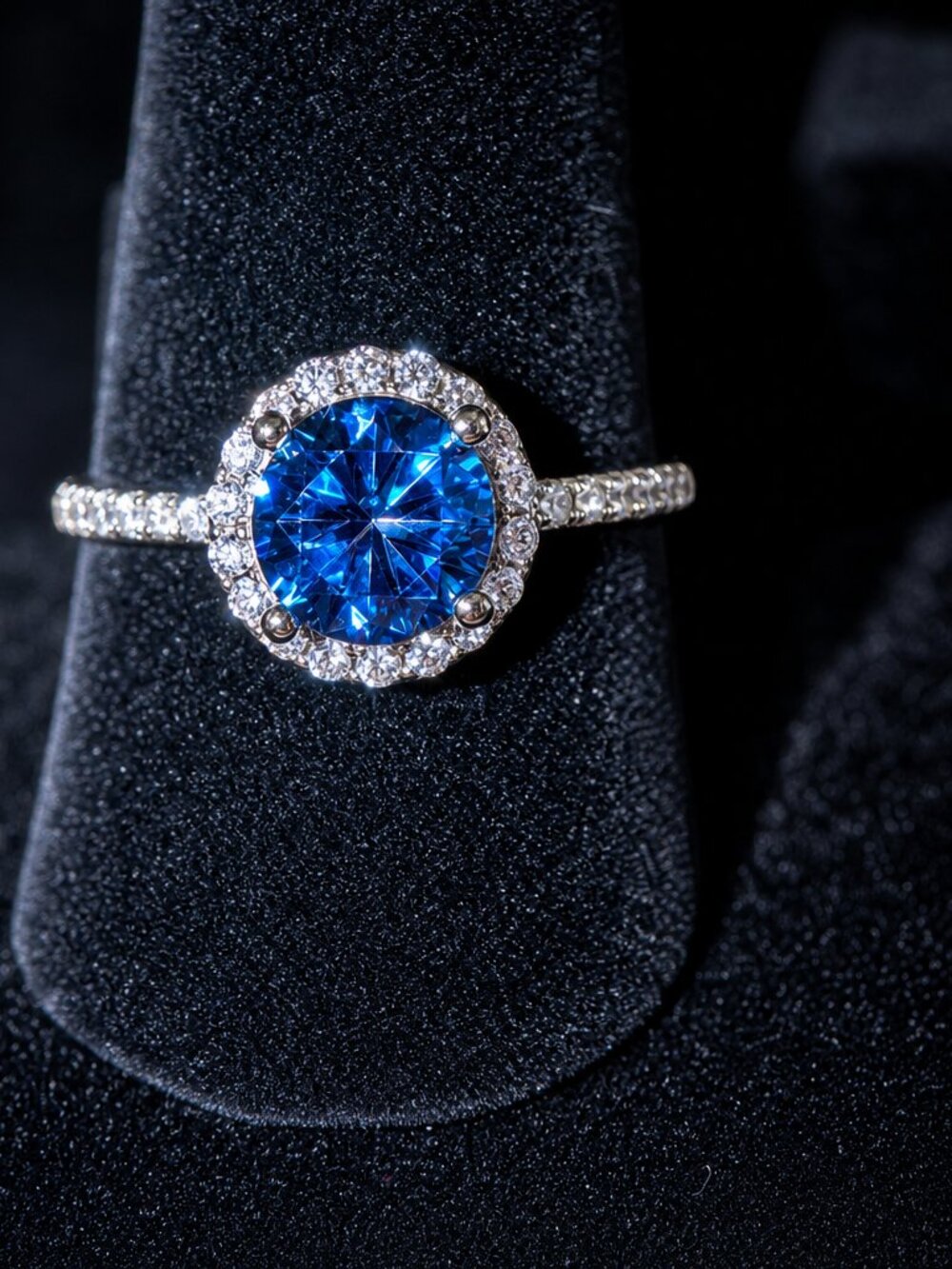 Blue Moissanite Sterling Silver Luxury Ring